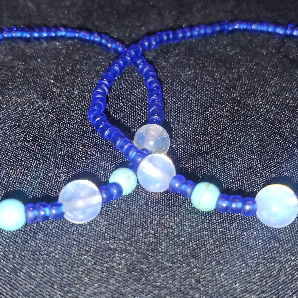 Blue Beaded Bracelet Set Friends Stretchy
